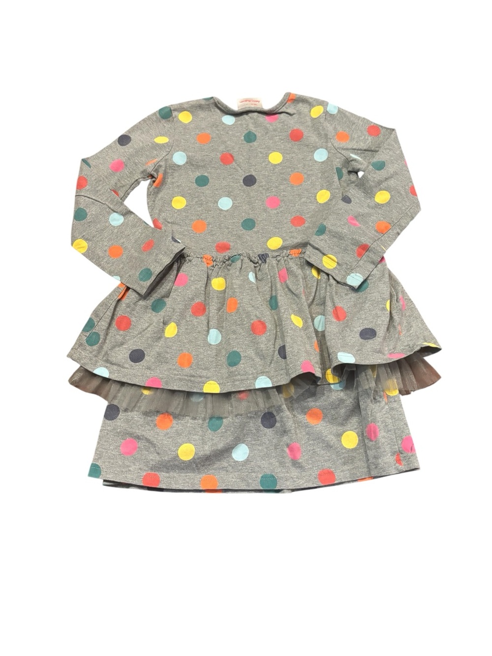 Hanna Andersson sz 6-7, Girl’s Gray Polka Dot Layered Long-Sleeve Dress